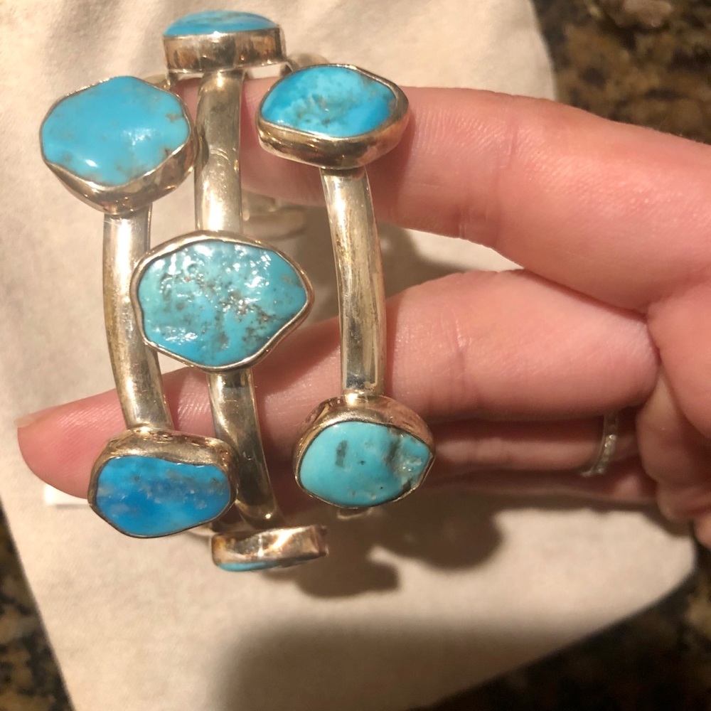 Navajo Sterling & Genuine TURQUOISE Cuff Bracelet